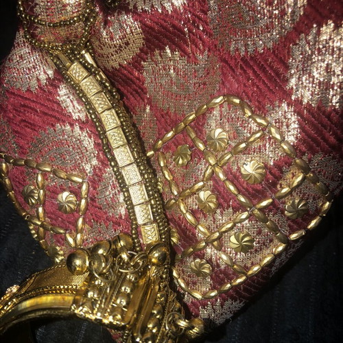 Red gold Indian brocade potli bag like new with bracelet gift