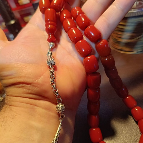 Mastic Komboloi worry beads with silver tassel