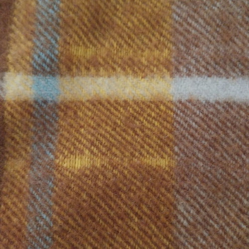 Wool Plaid Blanket used with fringes, brown and mustard colors