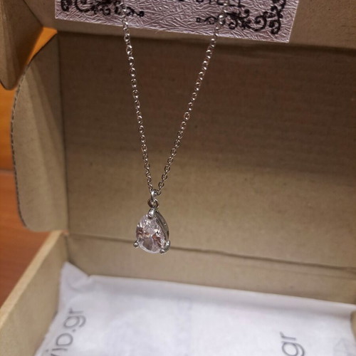 Steel necklace with zircon teardrop new, adjustable