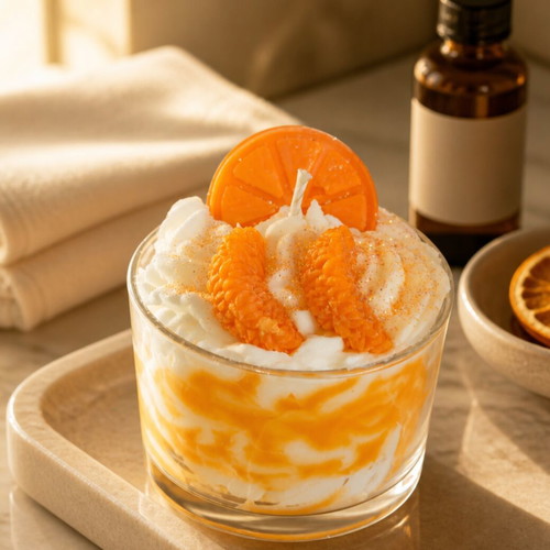 Handmade soy scented candle with orange aroma