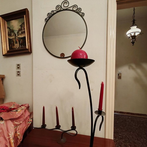 Fer Forgé Metal Candlestick Set like new with free mirror