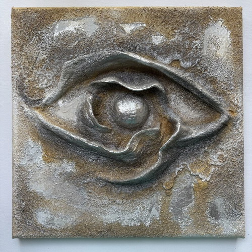 Eye of Zeus artwork new, mixed media relief 30x30cm by Nina Aspeta