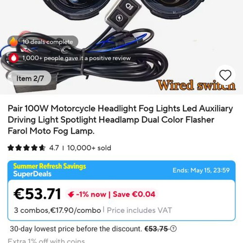Motorcycle headlights 100 watt white and yellow 12-24 volt new