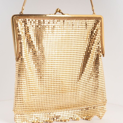 Vintage Whiting & Davis Style Gold Metal Mesh Evening Bag used
