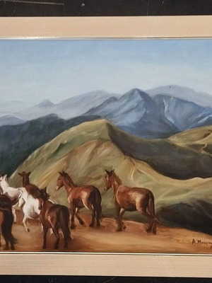Oil painting "Horses in Nature" by A. Baroute 2002, 80x60cm