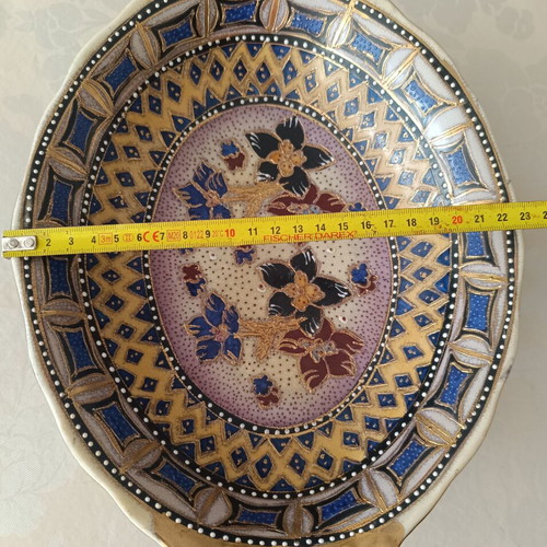 Vintage Asian ceramic deep serving plate handpainted, like new, Satsuma style