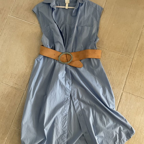 H&M cotton dress with leather belt, turquoise, size M