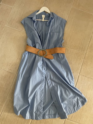 H&M cotton dress with leather belt, turquoise, size M