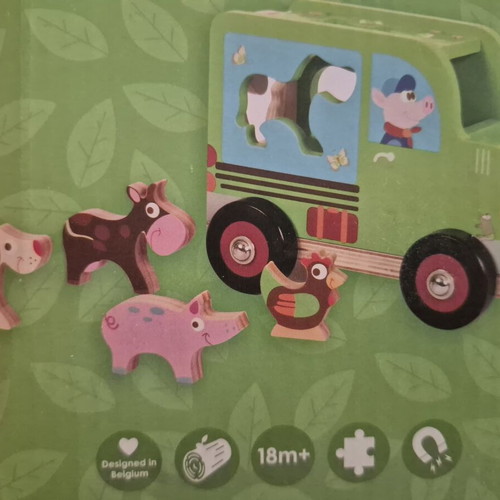 Wooden pull-along toy truck with animals