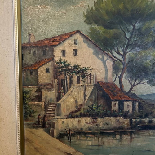 Painting E. Tsakiris Landscape used, 1955-1960, framed