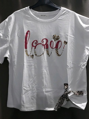 Γυναικεία μπλούζα άσπρη με σχέδιο Love και ροζ στρασάκια, καινούργια