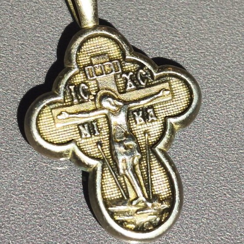 Silver double-sided cross with Saint Demetrios and Crucifix, like new