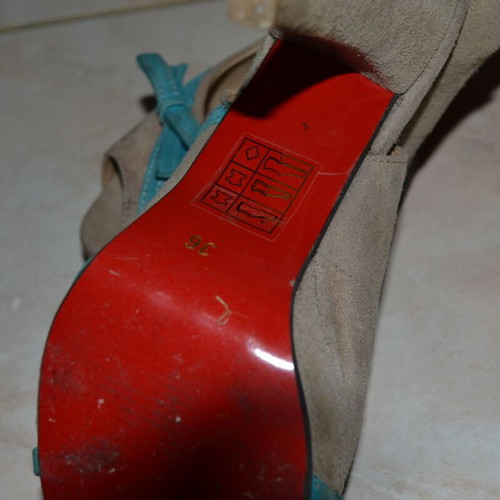 Stiletto sandals used, beige and turquoise, size 36, 10 cm heel