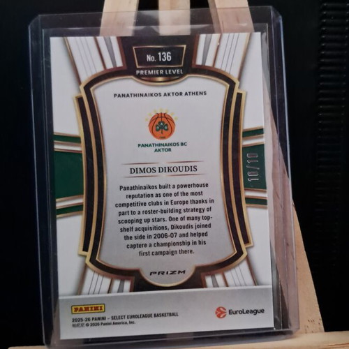 2025-26 Panini Select EuroLeague Dimos Dikoudis Gold Prizm /10 Courtside card Panathinaikos