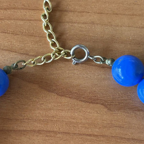 Bone necklace set used, white and blue colors