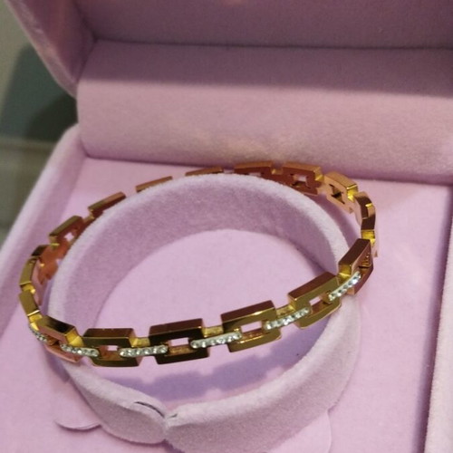 Handcuff bracelet openable with rhinestones gold-plated steel new