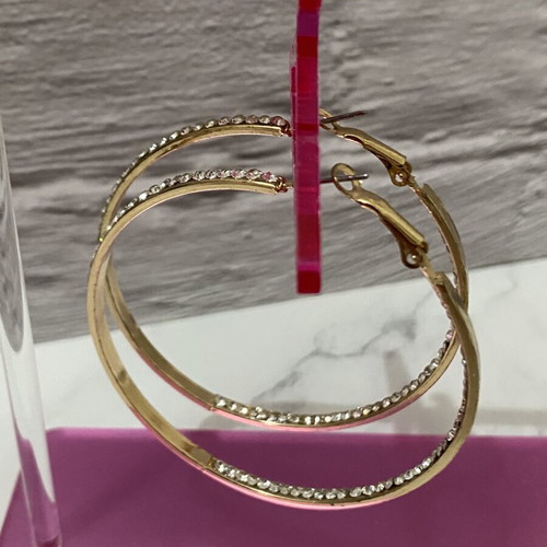 Large hoop earrings with rhinestones like new, gold tone