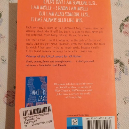 Every Day David Levithan YA book like new, English