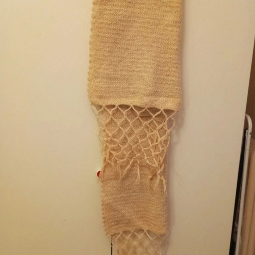 Woolen scarf handmade used, beige, 1.80×0.50 m