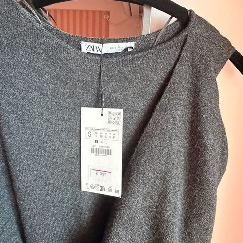 Zara midi dress gray with asymmetric draped design new, size S