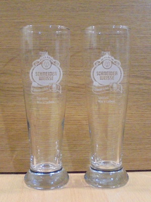 Schneider Weisse μπίρα σετ δύο μεταχειρισμένων διαφημιστικών ποτηριών 300ml με λευκό λογότυπο