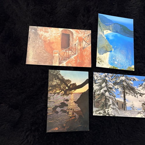 Set of 4 vintage postcards Zakynthos, Metsovo, Monemvasia, sunset like new