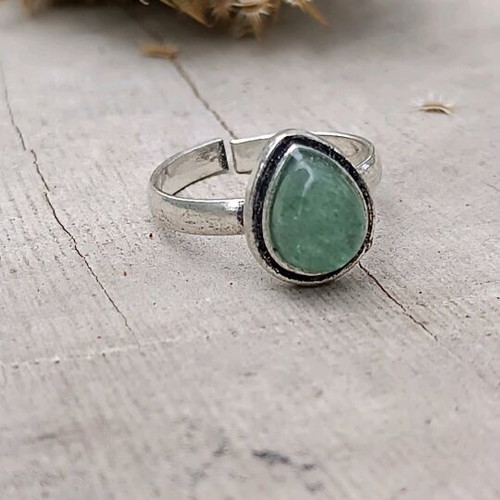 Silver-plated ring with aventurine, adjustable size, women's, new