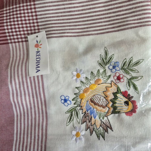 Tablecloth checkered with embroidered hens, square 132cm, unused