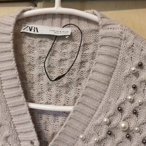 Zara cardigan handmade knitted gray-beige new with beads