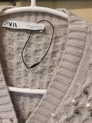 Zara cardigan handmade knitted gray-beige new with beads