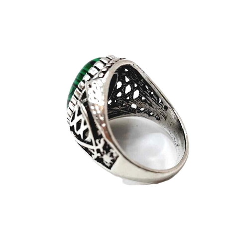 Men's vintage ring with malachite new, silver-plated metal