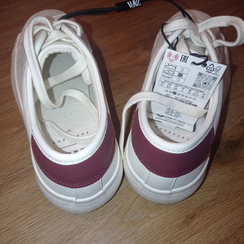 Zara flatform sneakers off-white with burgundy, size 37, like new