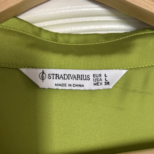 Stradivarius satin wrap-style midi dress bright green size L like new