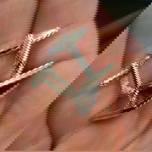 Μανικετόκουμπα Beneto Maretti vintage με ασημί χρώμα και σμάλτο, καινούργια