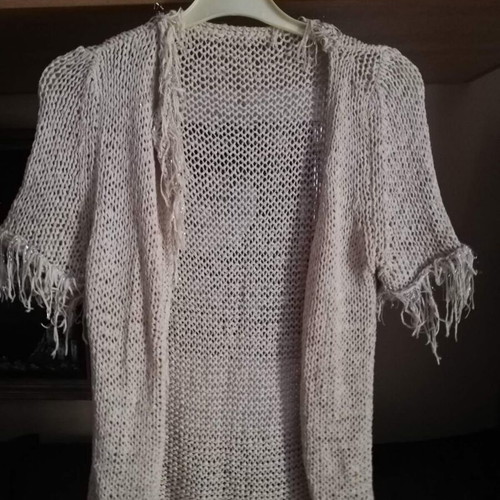 Beige perforated knitted cardigan used, size S/M, short sleeves