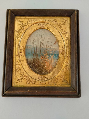Oil painting on hardboard used with frame