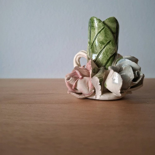 Vintage Capodimonte decorative candlestick used with porcelain flowers