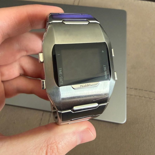 Fossil OLED JR-9465 watch like new, unisex, silver metal band