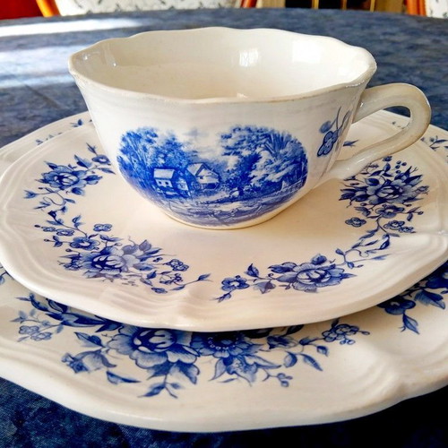 Old Sarreguemines Romantic porcelain cup France 1960