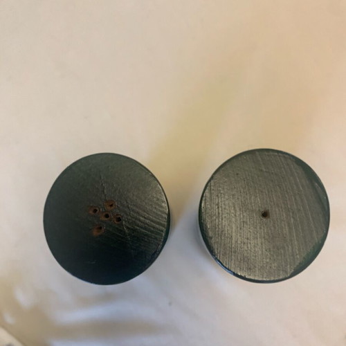 Wooden salt and pepper pots vintage used, height 8 cm
