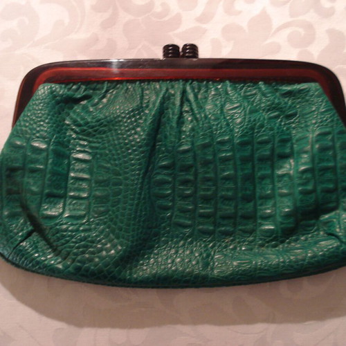 Women's leather clutch used, green