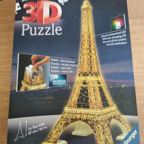 3D Puzzle Eiffel Tower 226 Pieces like new with Base Lighting