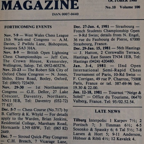 British Chess Magazine 10 issues 1980 like new