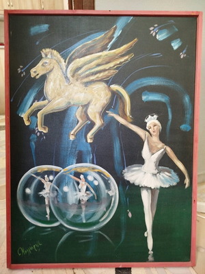 Painting "The Ballerina and Pegasus" by Ch. Koiliaris on canvas