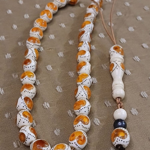 Amber Worry Beads used from Egypt with silver embroidery
