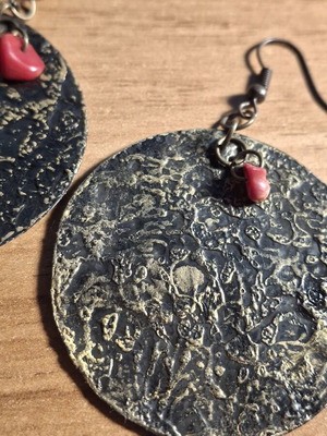 Earrings with red stone, bronze mix, like new