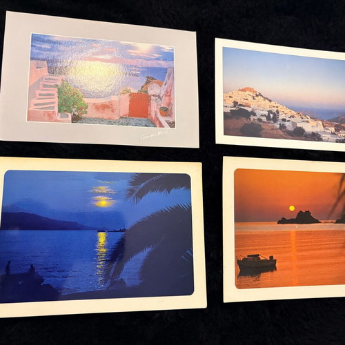 Set of 4 vintage postcards with Greek landscapes and sunsets like new
