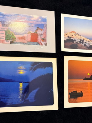 Set of 4 vintage postcards with Greek landscapes and sunsets like new