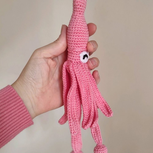 Amigurumi Knitted Doll Pink Squid New